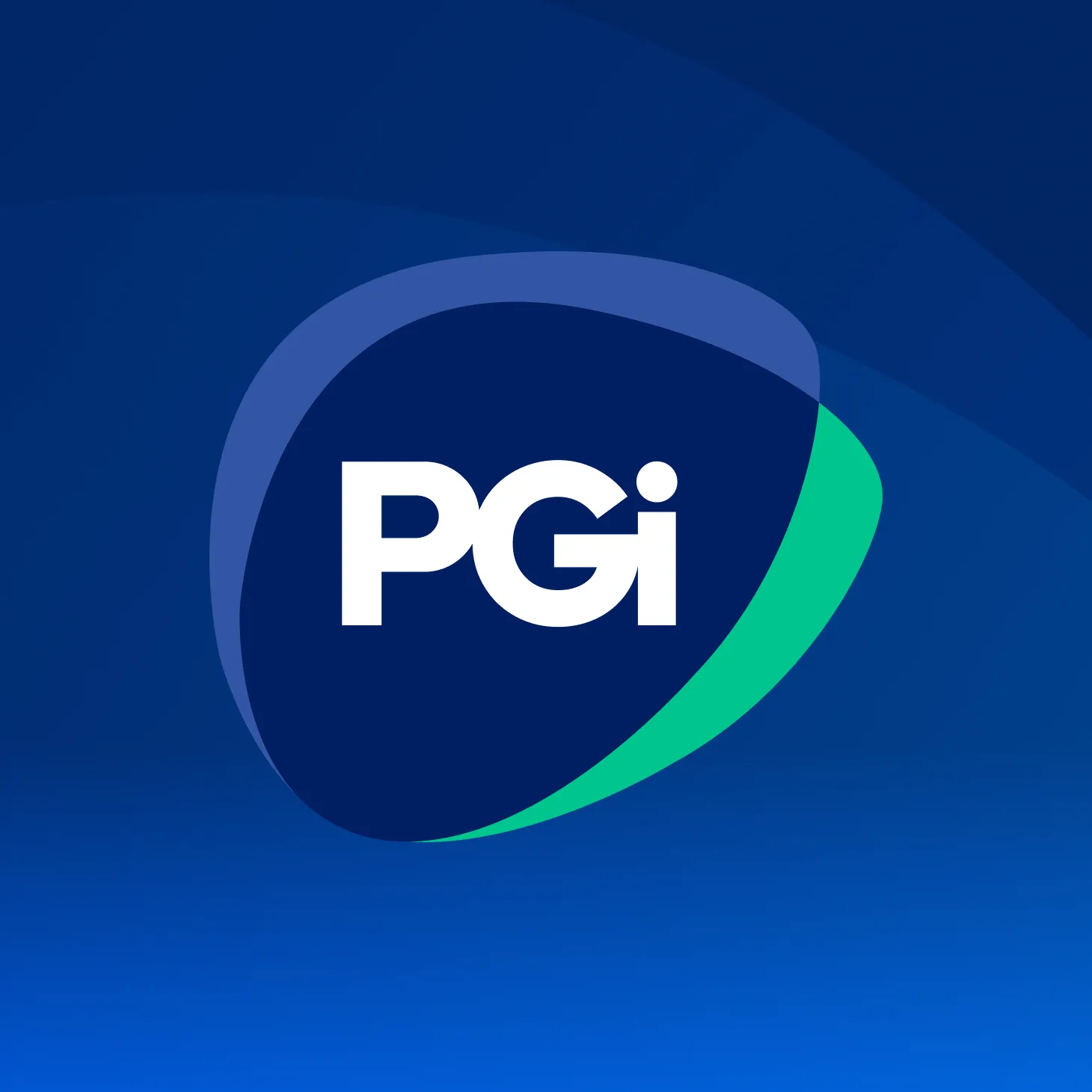 PGi Wagering logo designed by DotPerformance, featuring the PGi wordmark on a navy oval with a green arc on a blue gradient background